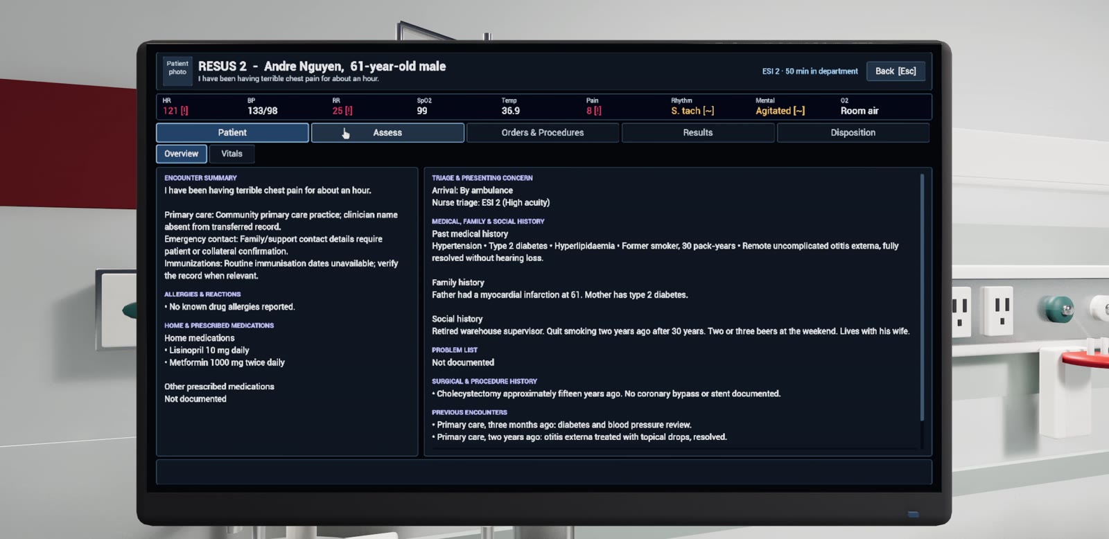 Actual in-game medical record screen.